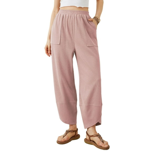 Lentta Women's Baggy Wide Leg Pants Casual Elastic Waisted Palazzo Harem Pants with Pockets