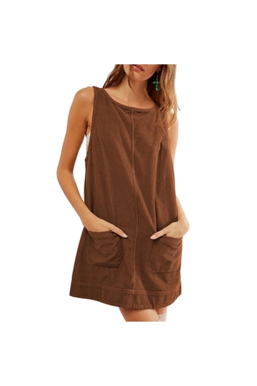 brown suede overall dress length pinafore jumper dress timelessdresses Shoes to Go with Color:Muted Satin Misty Blue