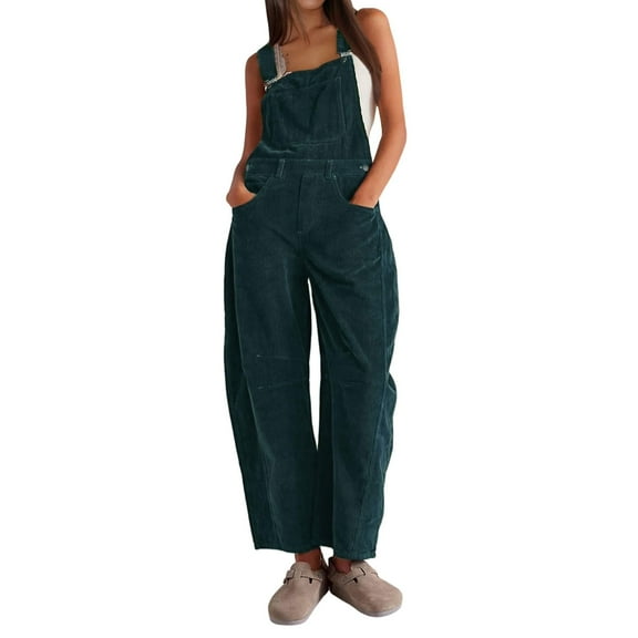 Lentta Women's Corduroy Overalls Wide Leg Bib Corduroy Barrel Pants Adjustable Romper Jumpsuit with Pockets