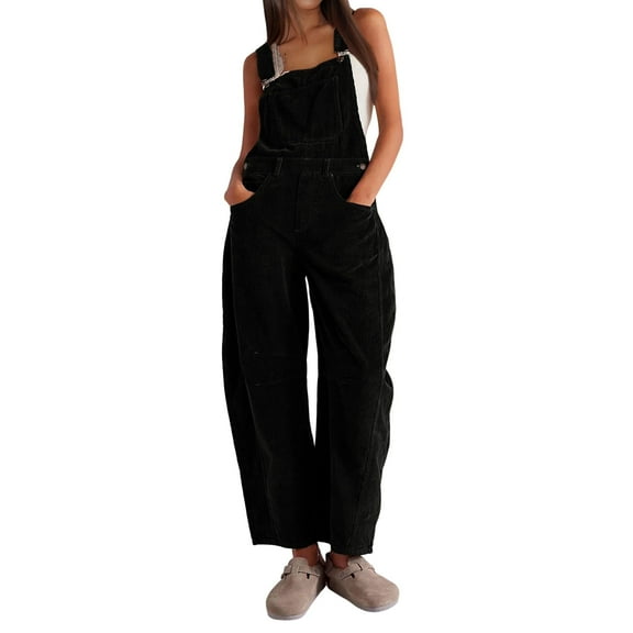 Lentta Women's Corduroy Overalls Wide Leg Bib Corduroy Barrel Pants Adjustable Romper Jumpsuit with Pockets