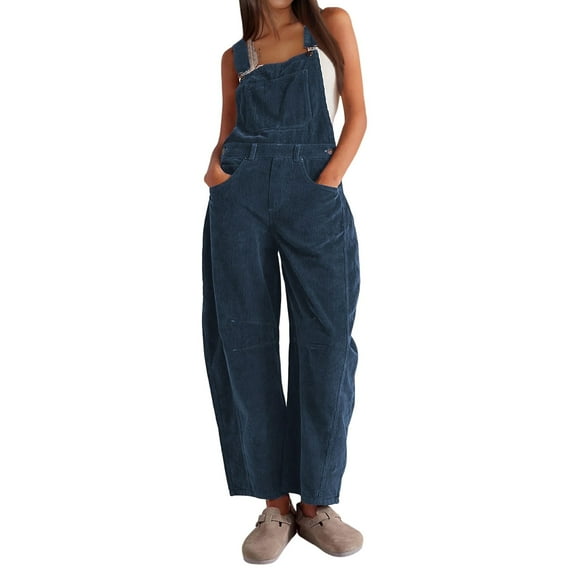 Lentta Women's Corduroy Overalls Wide Leg Bib Corduroy Barrel Pants Adjustable Romper Jumpsuit with Pockets