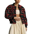 thumbnail image 1 of Lentta Women's Embroidered Daisy Cropped Bomber Jacket Quilted Puffer Jackets Padded Coat, 1 of 7