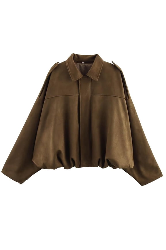 Women's Faux Suede Bomber Jacket Oversized Pilot Coats Fall Motorcycle Streetwear Outerwear