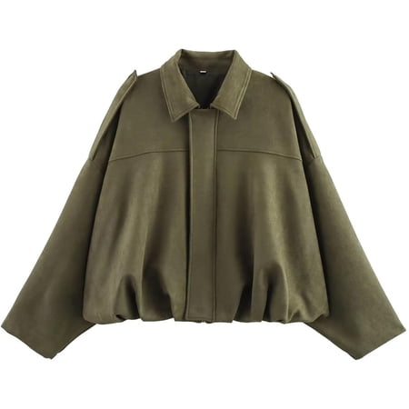 Lentta Women's Faux Suede Bomber Jacket Oversized Pilot Coats Fall Motorcycle Streetwear Outerwear