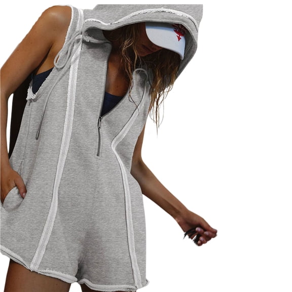 Lentta Women's Half Zip Sleeveless Romper with Hoode Oversized Workout Overalls Jumpsuits Tennis Dress
