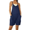 thumbnail image 1 of Lentta Women's Loose Short Overalls Summer Rompers Cotton Linen Adjustable Strap Shortalls Jumpsuits with Pocket (Navy-L), 1 of 5