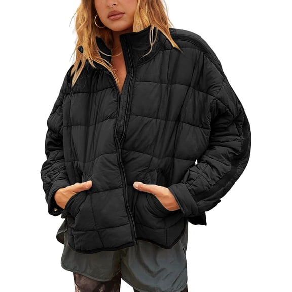 Lentta Women's Oversized Splice Quilted Lightweight Puffer Jacket Casual Padded Coat Outerwear
