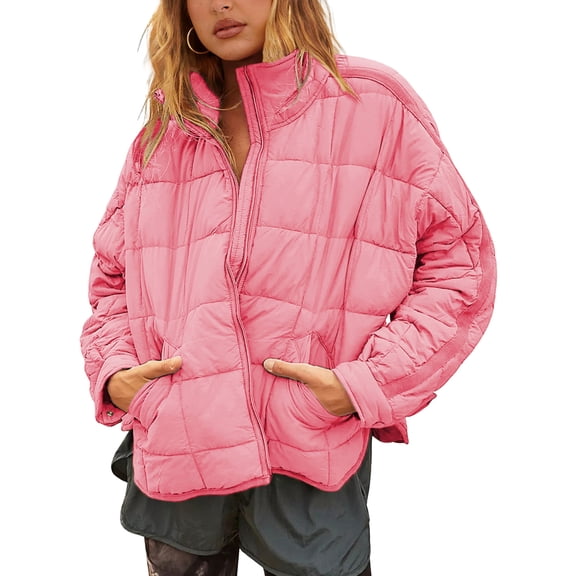 Lentta Women's Oversized Splice Quilted Lightweight Puffer Jacket Casual Padded Coat Outerwear
