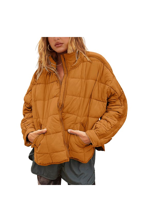 Women's Oversized Splice Quilted Lightweight Puffer Jacket Casual Padded Coat Outerwear