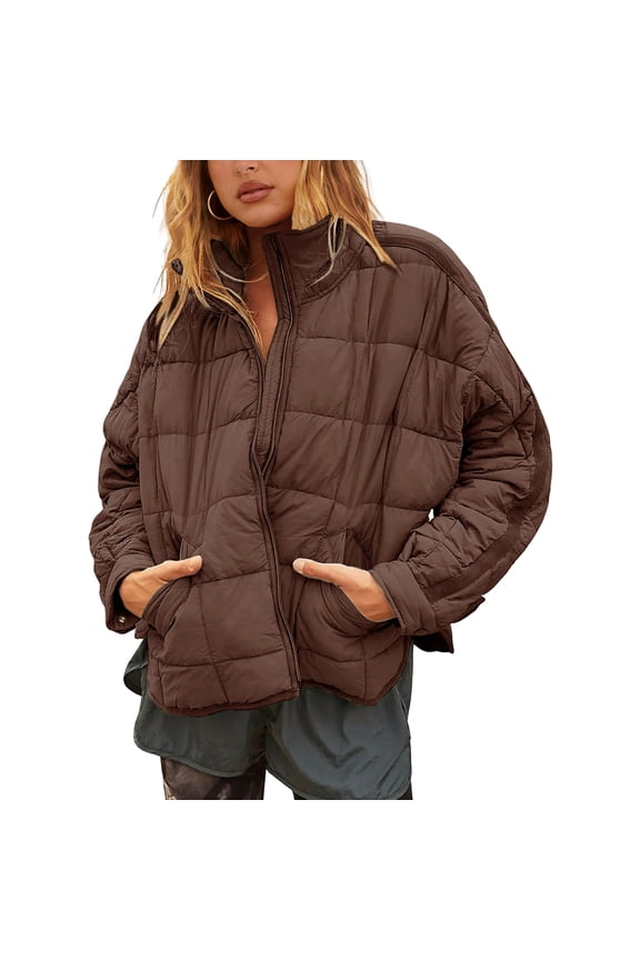 Women's Oversized Splice Quilted Lightweight Puffer Jacket Casual Padded Coat Outerwear
