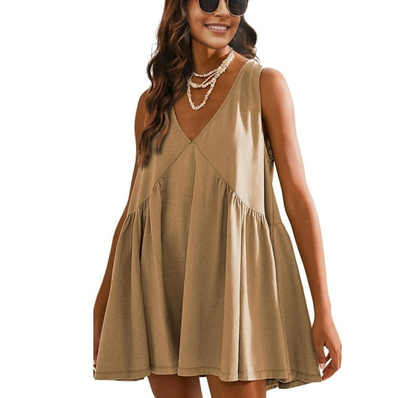 Lentta Women's Summer Sleeveless Mini Dress Casual Loose V Neck Sundress with Pockets