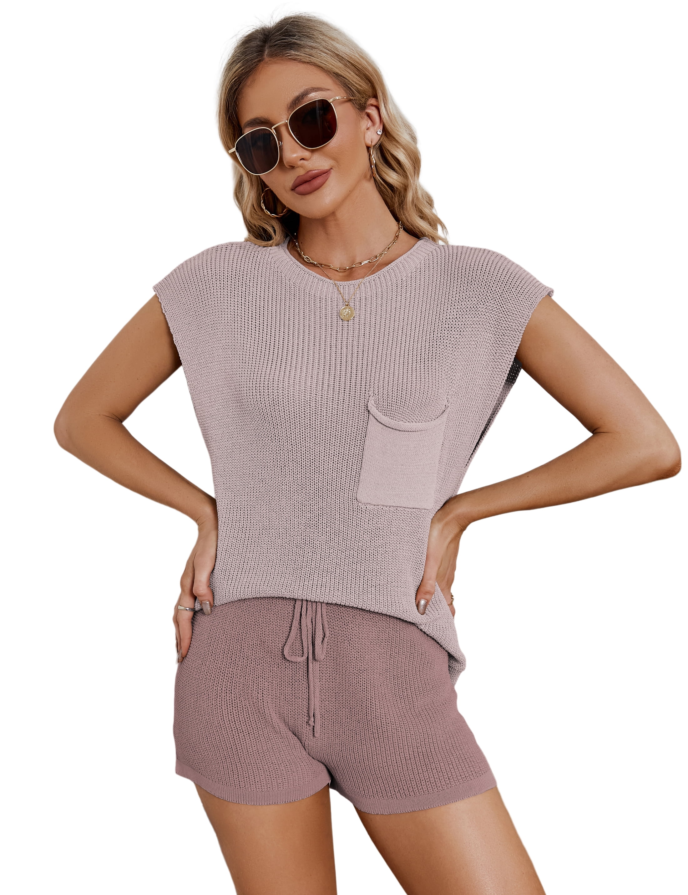 Lentta Women's Sweater Sets Knit 2 Piece Outfits Summer Tank Top and