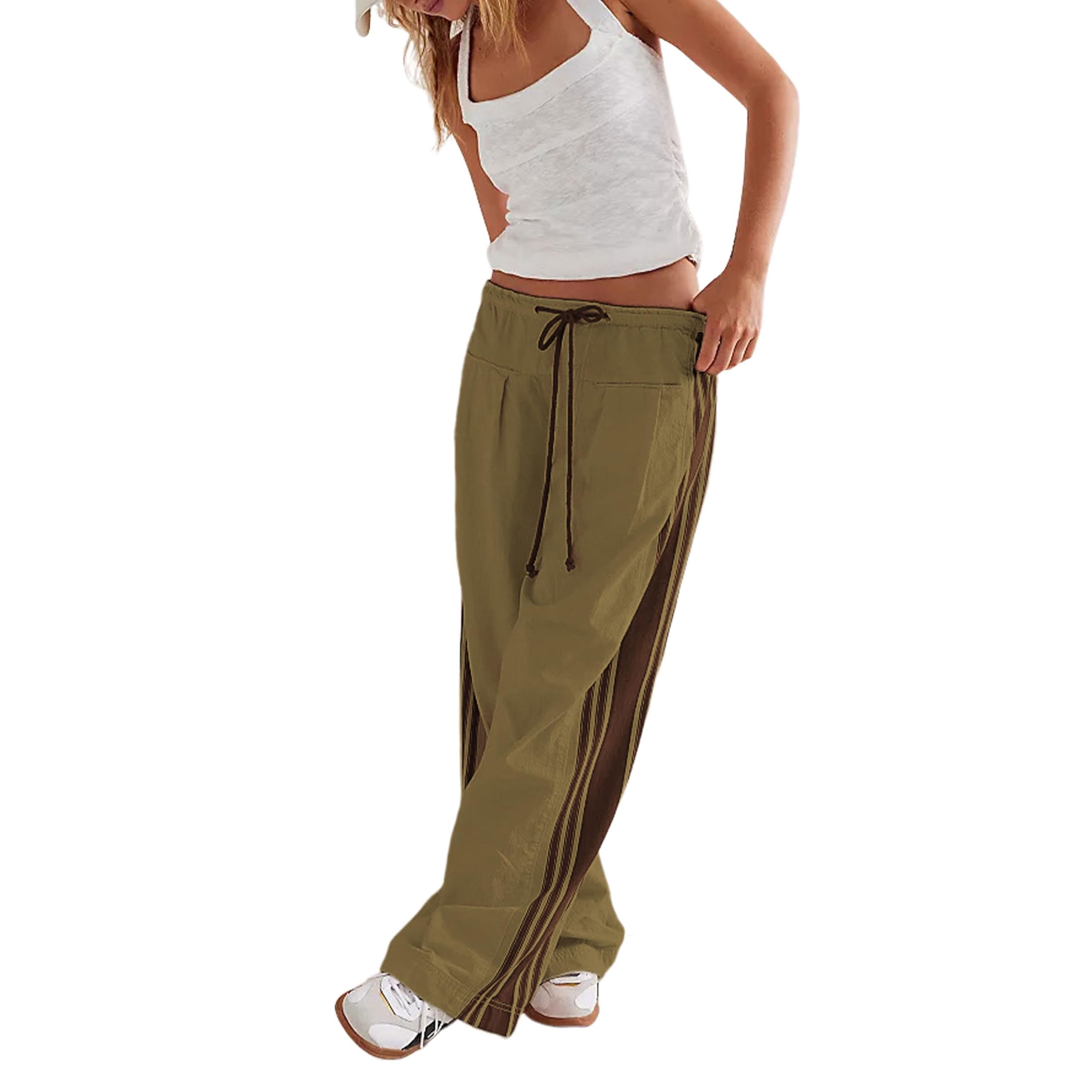 SweatyRocks Women's Y2K Low Waist Baggy Pants - Striped Wide Leg Palazzo Sweatpants, Elastic Waist