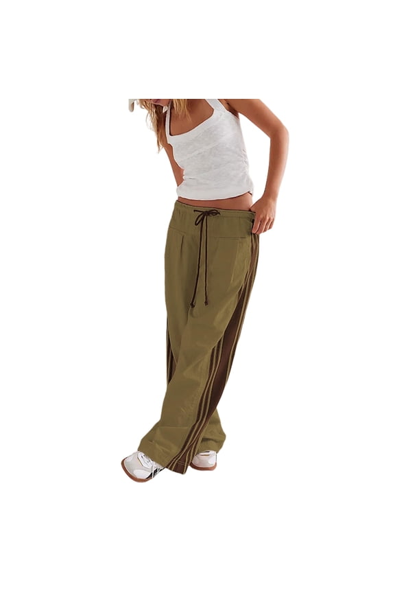 Women's Wide Leg Pants Drawstring High Rise Side Striped Slouchy Palazzo Pants with Pockets