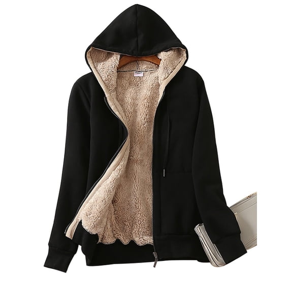 Lentta Women's Winter Hoodies Pullover Sherpa Fleece Warm Heavyweight Sweatshirt (Black-XL)