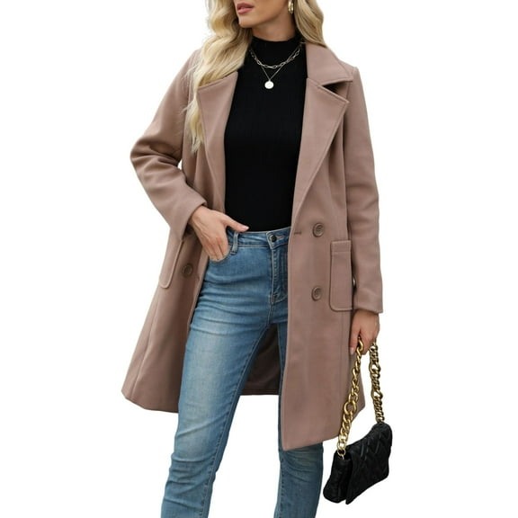Lentta Women's Winter Wool Blend Coat Casual Notch Lapel Mid-Long Double-Breasted Peacoat Jacket Outwear