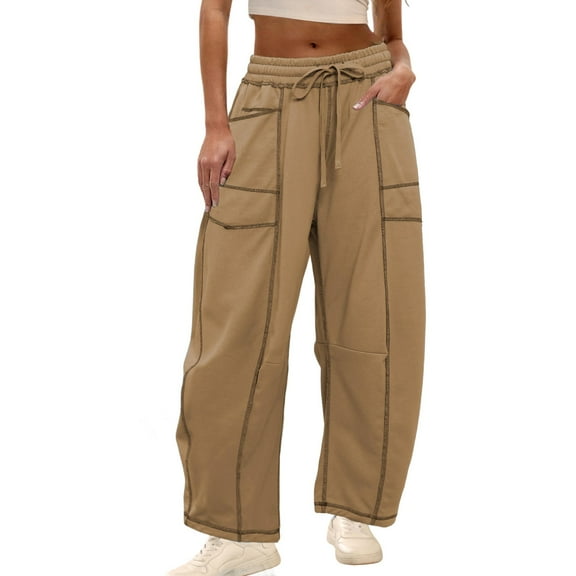 Lentta Womens Baggy Barrel Pants Wide Leg Lounge Drawstring Sweatpants with Pockets