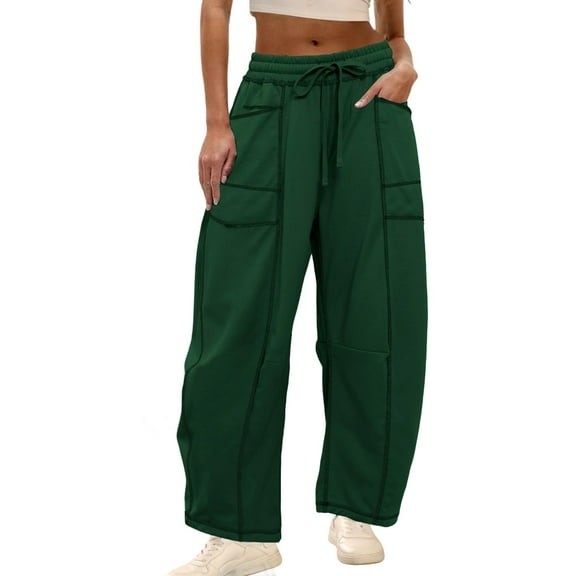 Lentta Womens Baggy Barrel Pants Wide Leg Lounge Drawstring Sweatpants with Pockets