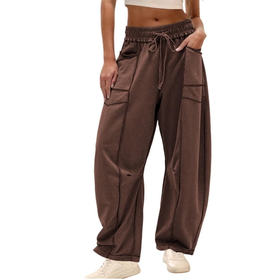 Lentta Womens Baggy Barrel Pants Wide Leg Lounge Drawstring Sweatpants with Pockets