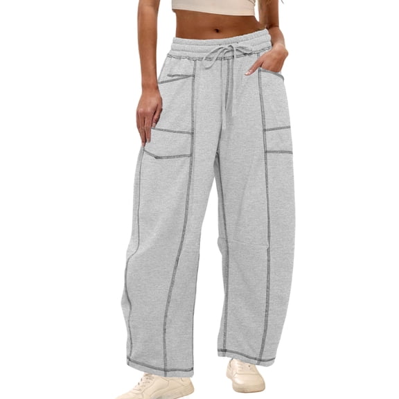 Lentta Womens Baggy Barrel Pants Wide Leg Lounge Drawstring Sweatpants with Pockets