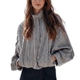 thumbnail image 1 of Lentta Womens Cropped Gingham Bomber Jacket Stand Collar Plaid Zip Up Coat with Pockets, 1 of 7