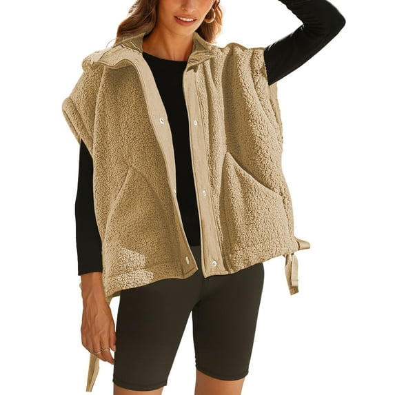 Lentta Womens Fuzzy Fleece Vest Oversized Sleeveless Sherpa Jacket Button Down Outerwear with Pockets