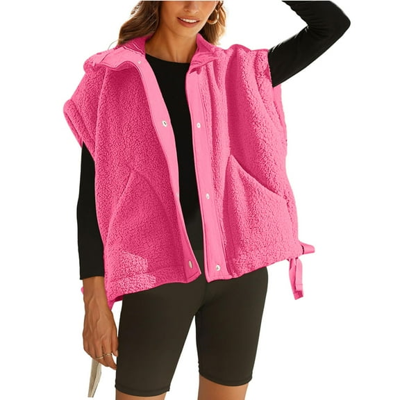 Lentta Womens Fuzzy Fleece Vest Oversized Sleeveless Sherpa Jacket Button Down Outerwear with Pockets