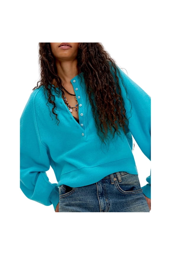 Womens Half Button Pullover Knit Sweater Casual Henley Tunic Tops