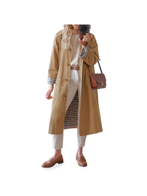 Womens Long Trench Coat Single Breasted Oversized Windproof Overcoat Fashion Outerwear