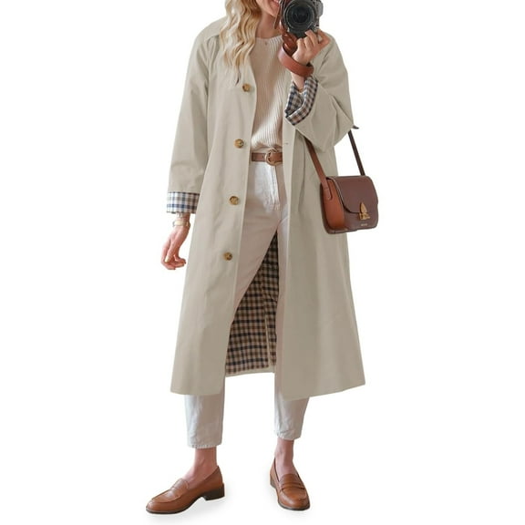 Lentta Womens Long Trench Coat Single Breasted Oversized Windproof Overcoat Fashion Outerwear
