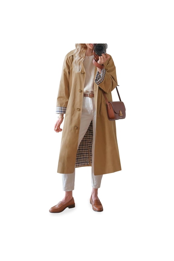 Womens Long Trench Coat Single Breasted Oversized Windproof Overcoat Fashion Outerwear