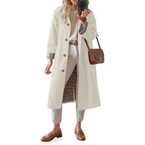 Lentta Womens Long Trench Coat Single Breasted Oversized Windproof Overcoat Fashion Outerwear