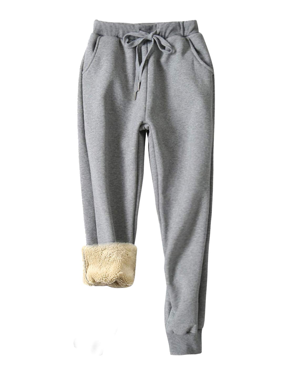 Women Winter Warm Sherpa Fleece Pants Fur Lined Elastic Thick