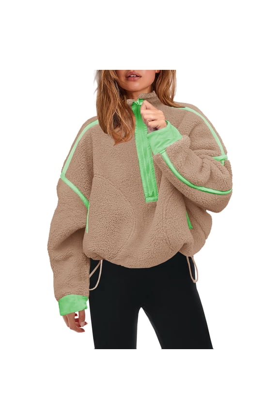 Womens Warm Fleece Sweatshirt Oversized Half Zip Sherpa Pullover Soft Fuzzy Jacket Outerwear