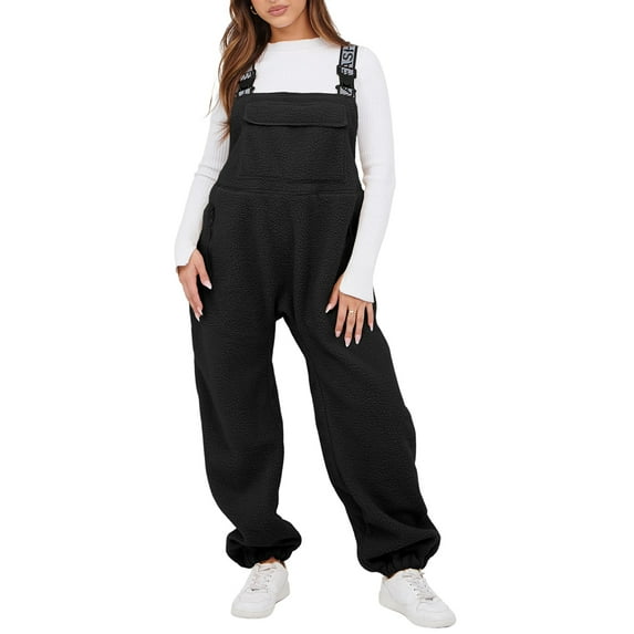 Lentta Womens Warm Winter Fleece Overalls Casual Loose Sherpa Jumpsuits Fuzzy Ski Pants with Pocket