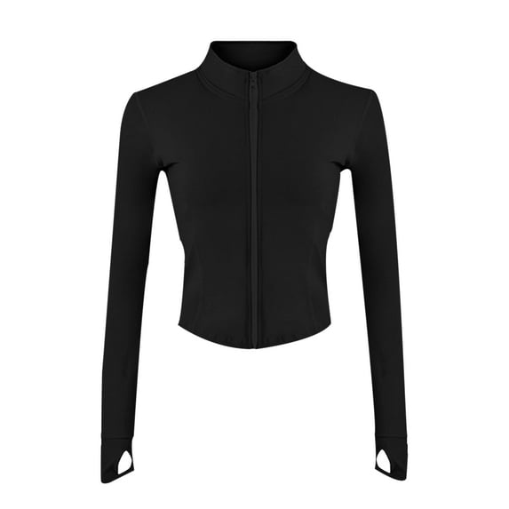 Lentta Womens White Cropped Slim Athletic Yoga Workout Track Sports Zip Up Jacket (Black-XS)