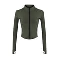 thumbnail image 1 of Lentta Womens White Cropped Slim Athletic Yoga Workout Track Sports Zip Up Jacket (Green-M), 1 of 5