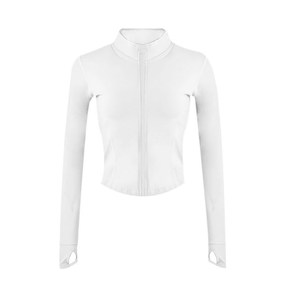 Lentta Womens White Cropped Slim Athletic Yoga Workout Track Sports Zip Up Jacket (White-L)