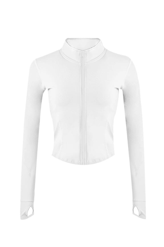 Womens White Cropped Slim Athletic Yoga Workout Track Sports Zip Up Jacket (White-XS)