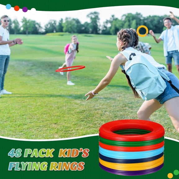 Lenwen 48 Pcs Flying Discs Bulk Flying Rings for Kids Sports Outdoor Disc Toy Party Favor for Camping Yard Lawn Backyard Garden Pets Games Party Favors, Assorted Colors, 10 inch