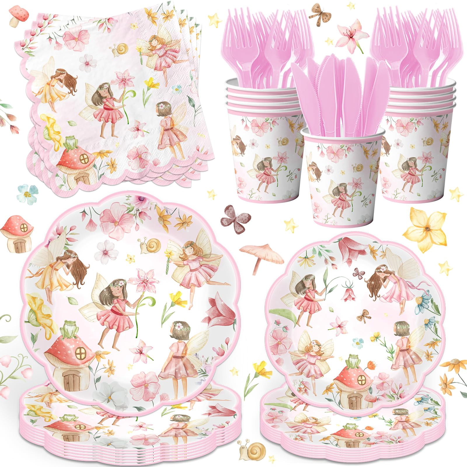 Lenyunge Fairy Birthday Decorations SSF20 Tableware,150pcs Fairy Garden