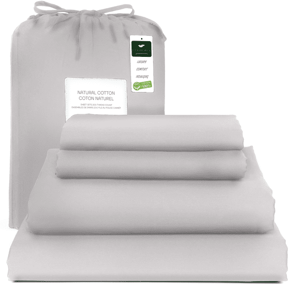 Lenzuola (Gray, King) 100% Natural Cotton 4 Piece Bed Sheets Set - Deep Pocket Sheets with Elastic All Around - Sateen Weave, Breathable & Cooling