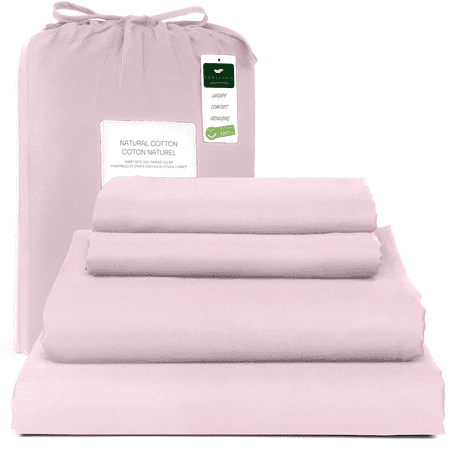 Lenzuola (Pink, Queen) 100% Natural Cotton 4 Piece Bed Sheets Set - Deep Pocket Sheets With Elastic All Around - Sateen Weave, Breathable & Cooling