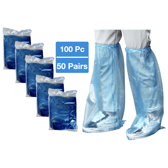 Leo 100 piece 50 pairs shoes & long Boots cover - Disposable Long Boots Shoes Cover slip resistant Durable Material for carpet, rain, mud, snow.