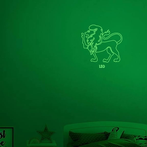 Leo Animal constellation Vinyl Decal Sticker Luminescent Neon Glow Lime Green Industrial Grade USA-Made Wall Bumper Window Zodiac Atlas Stars Kid Room 15" inch Large