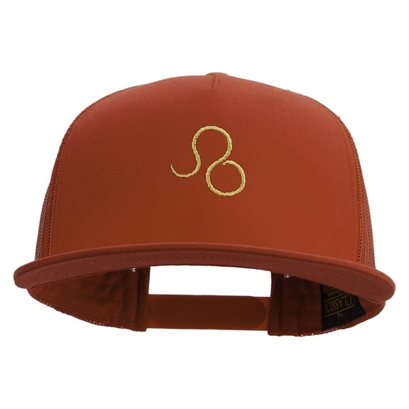 Leo Astrology Embroidered 5 Panel Mesh Trucker Snapback Cap - Red OSFM