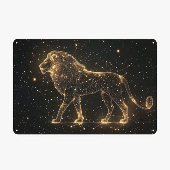 Leo Astrology Theme Metal Tin Sign Vintage Starry Sky Wall Art Easy to Hang Aluminum Plaque 8x12 Inches
