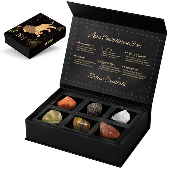 Leo Birthday Gifts for Women, Leo Crystals Birthstones Healing Stones with Horoscope Box Gift Set Zodiac Gifts Astrology Gifts Horoscope Gifts for Women