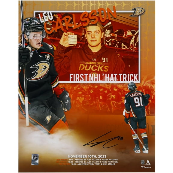 Leo Carlsson Anaheim Ducks Autographed 16" x 20" First NHL Hatrick Stylized Photograph - Fanatics Authentic Certified