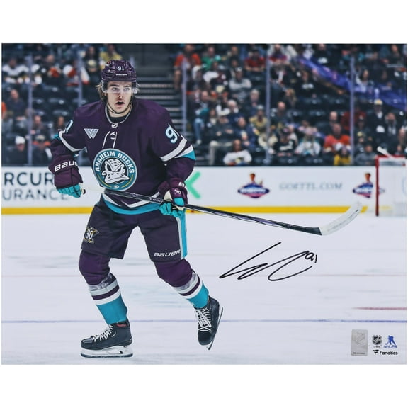 Leo Carlsson Anaheim Ducks Autographed 16" x 20" Purple Jersey Skating Photograph - Fanatics Authentic Certified